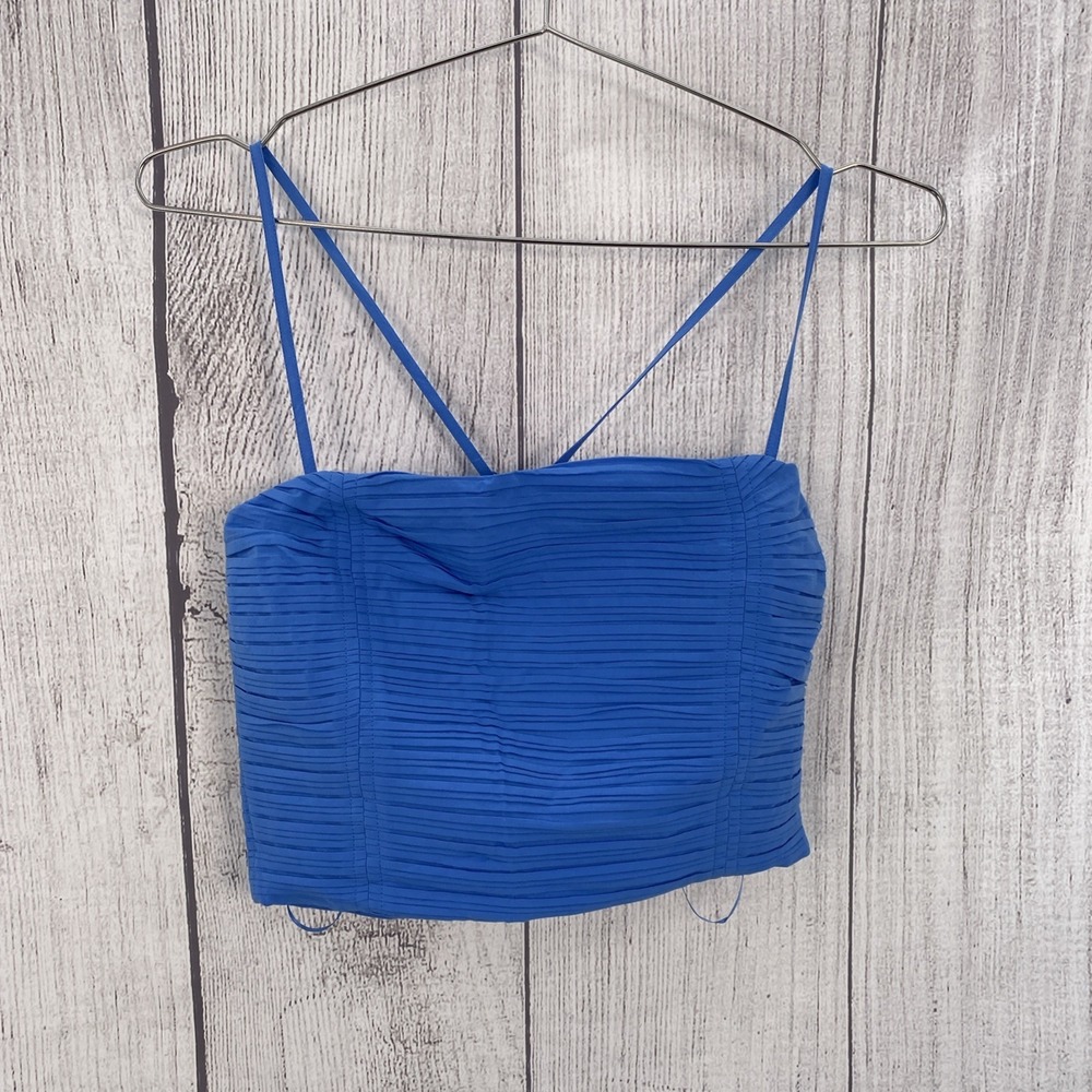 Madewell Crop Top Women 00 Azure Blue Poplin Pleated Tube Casual Festival Summer